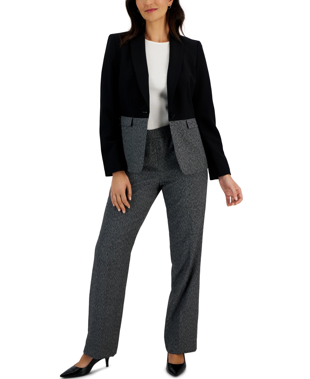 Women's Houndstooth Colorblocked Jacket & Side-Zip Pants - Black/White