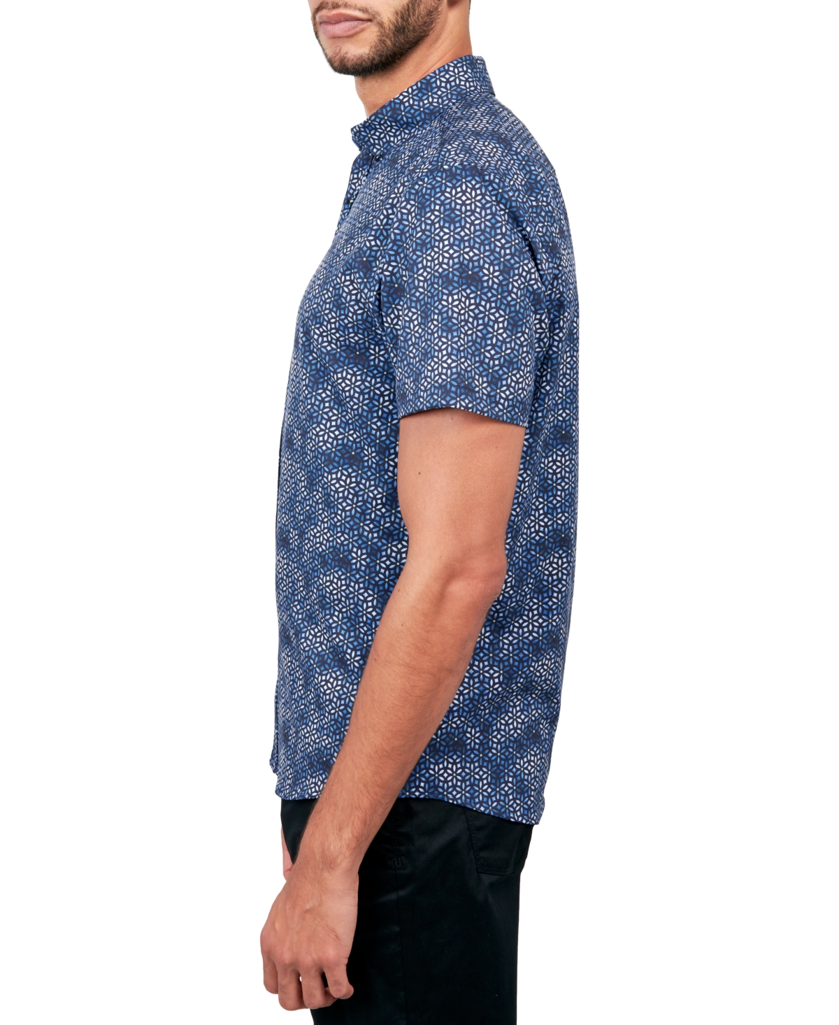 Society of Threads Men's Regular Fit Non-Iron Performance Stretch Geo Print Button-Down Shirt