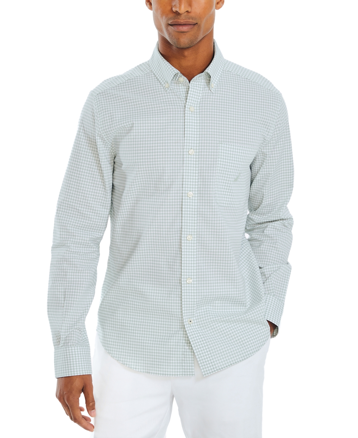 Nautica Men's Classic-fit Long-sleeve Gingham Check Poplin Shirt In Jade Frost