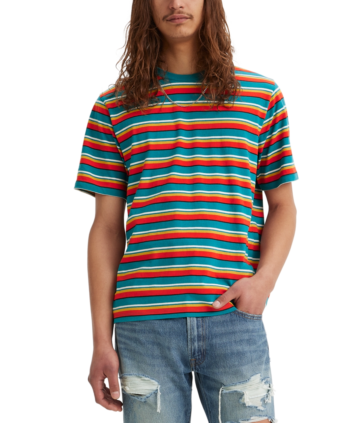 Levi's Men's Relaxed-fit Striped Short Sleeve Crewneck T-shirt In Atlas Stripe Ocean Depths