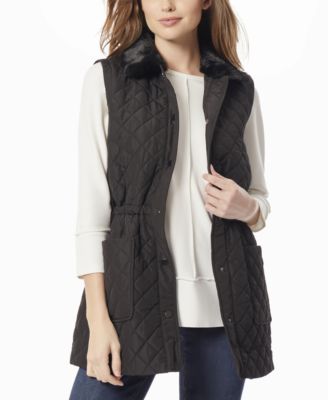 Jones New York Women's Faux-Fur Collar Quilted Long Vest - Macy's
