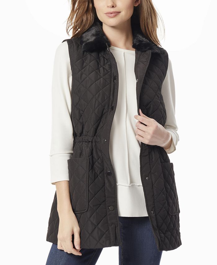 Jones New York Women s Faux Fur Collar Quilted Long Vest Macy s