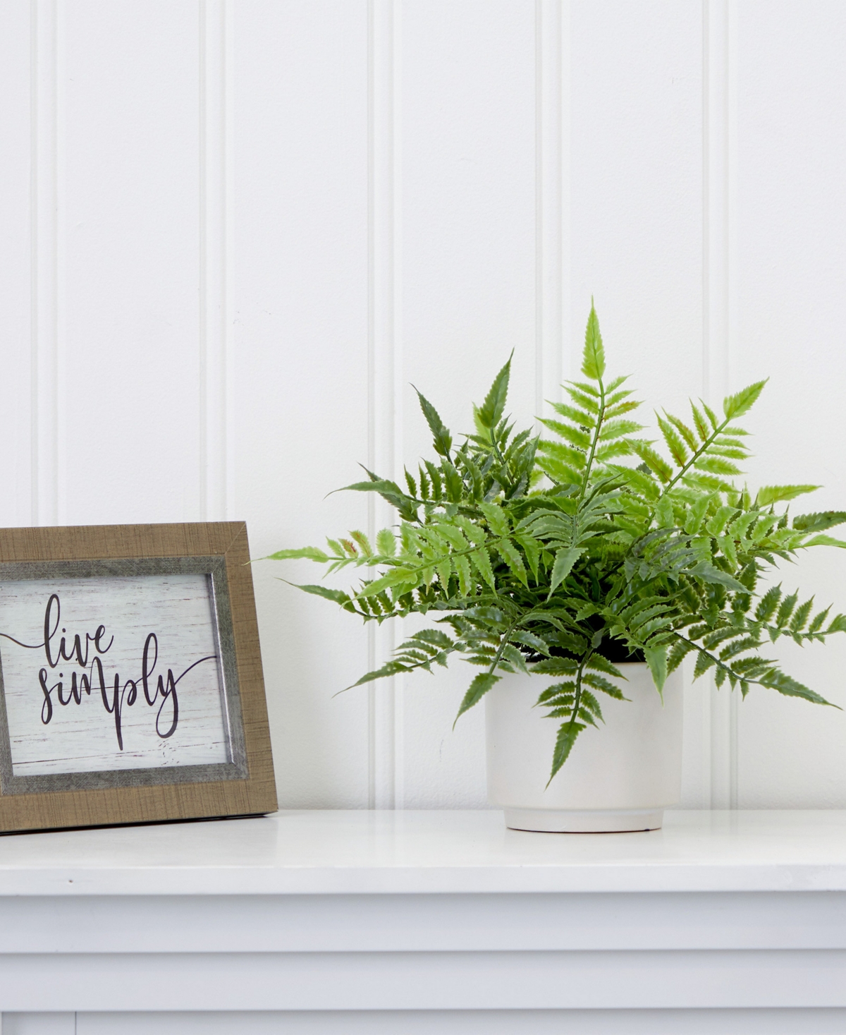 NEARLY NATURAL 13" ARTIFICIAL BOSTON FERN PLANT WITH DECORATIVE PLANTER 