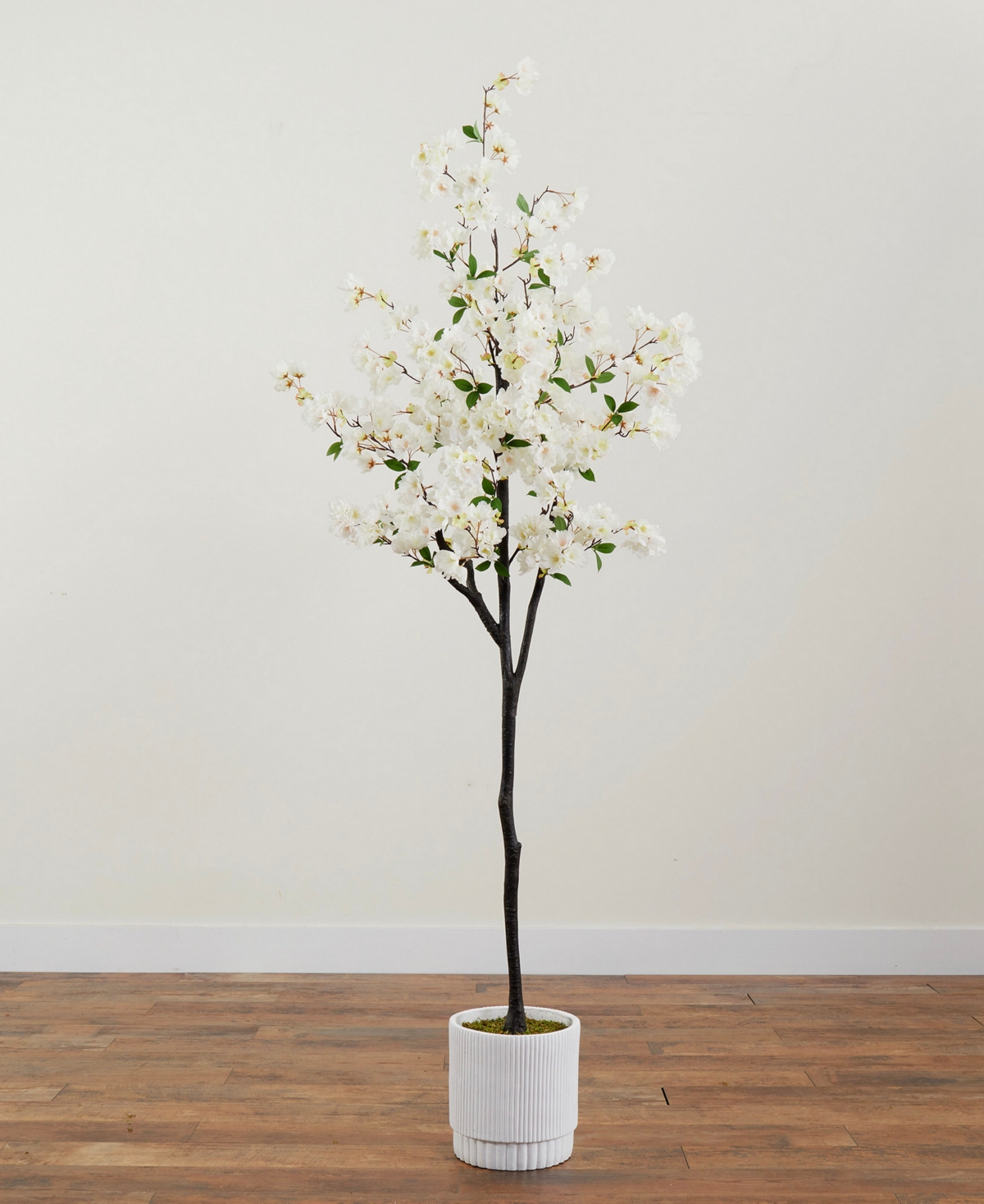 Nearly Natural 72" Artificial Cherry Blossom Tree With Decorative Planter In White