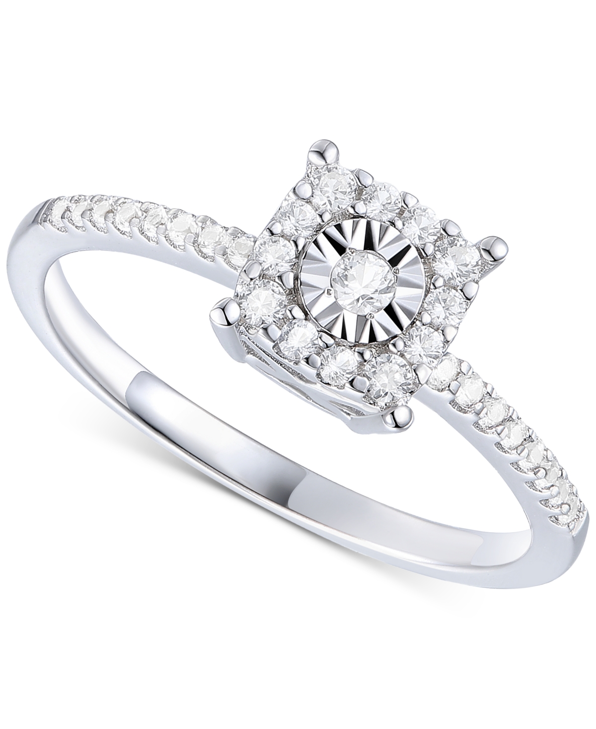 Diamond Square Halo Ring (1/4 ct. t.w.) in Sterling Silver - Sterling Silver