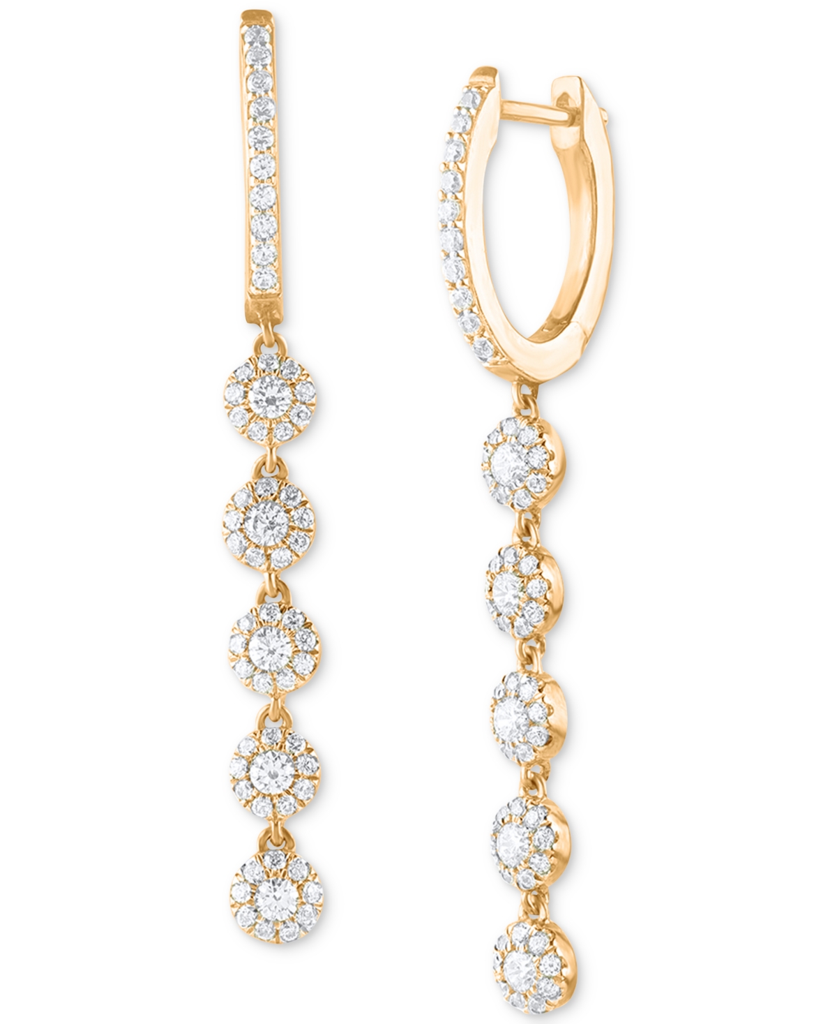 Macy's Diamond Halo Dangle Hoop Drop Earrings (1 Ct. T.w.) In 14k Gold In K Yellow Gold