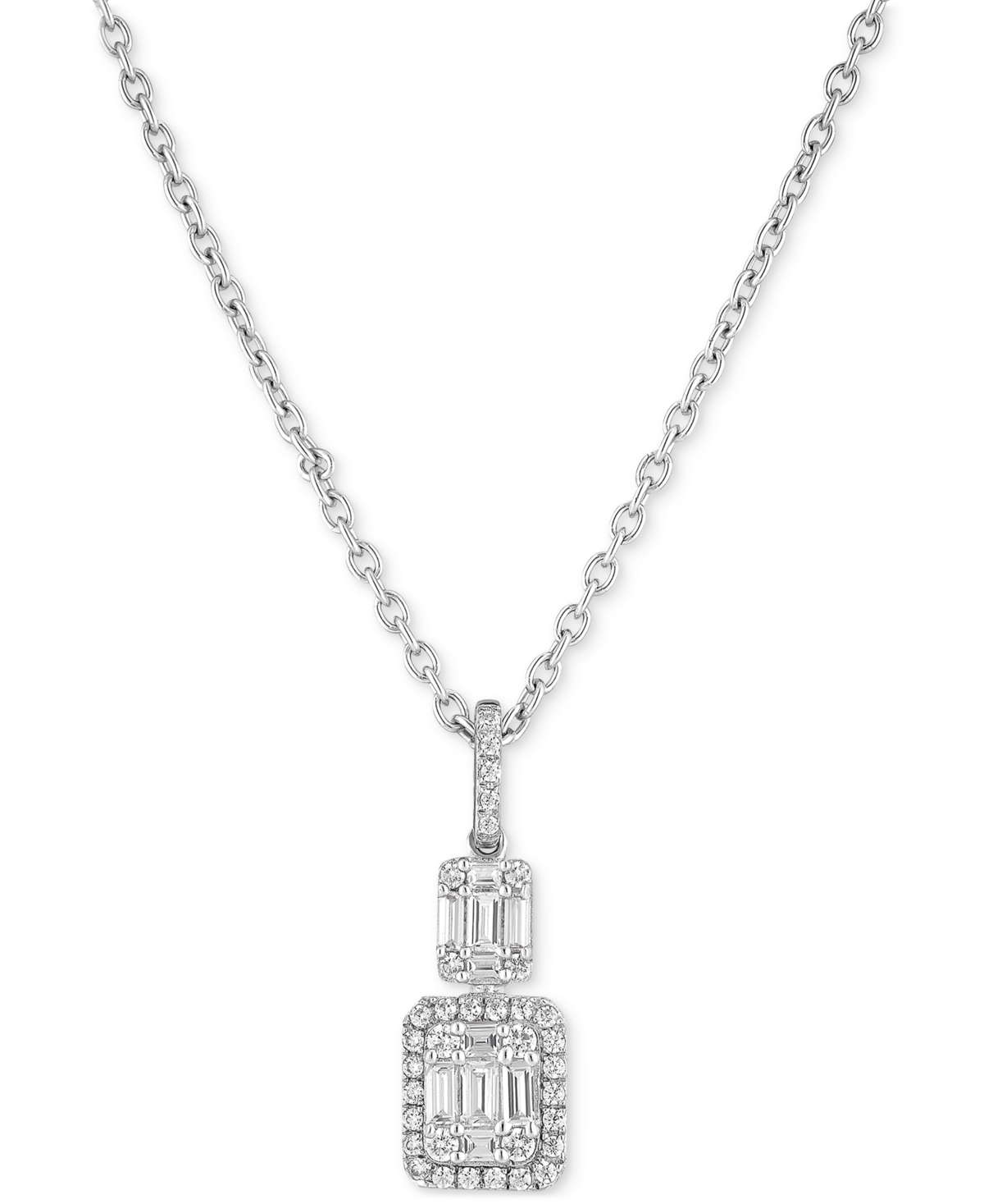 Macy's Cubic Zirconia Baguette Cluster 18" Pendant Necklace In Sterling Silver