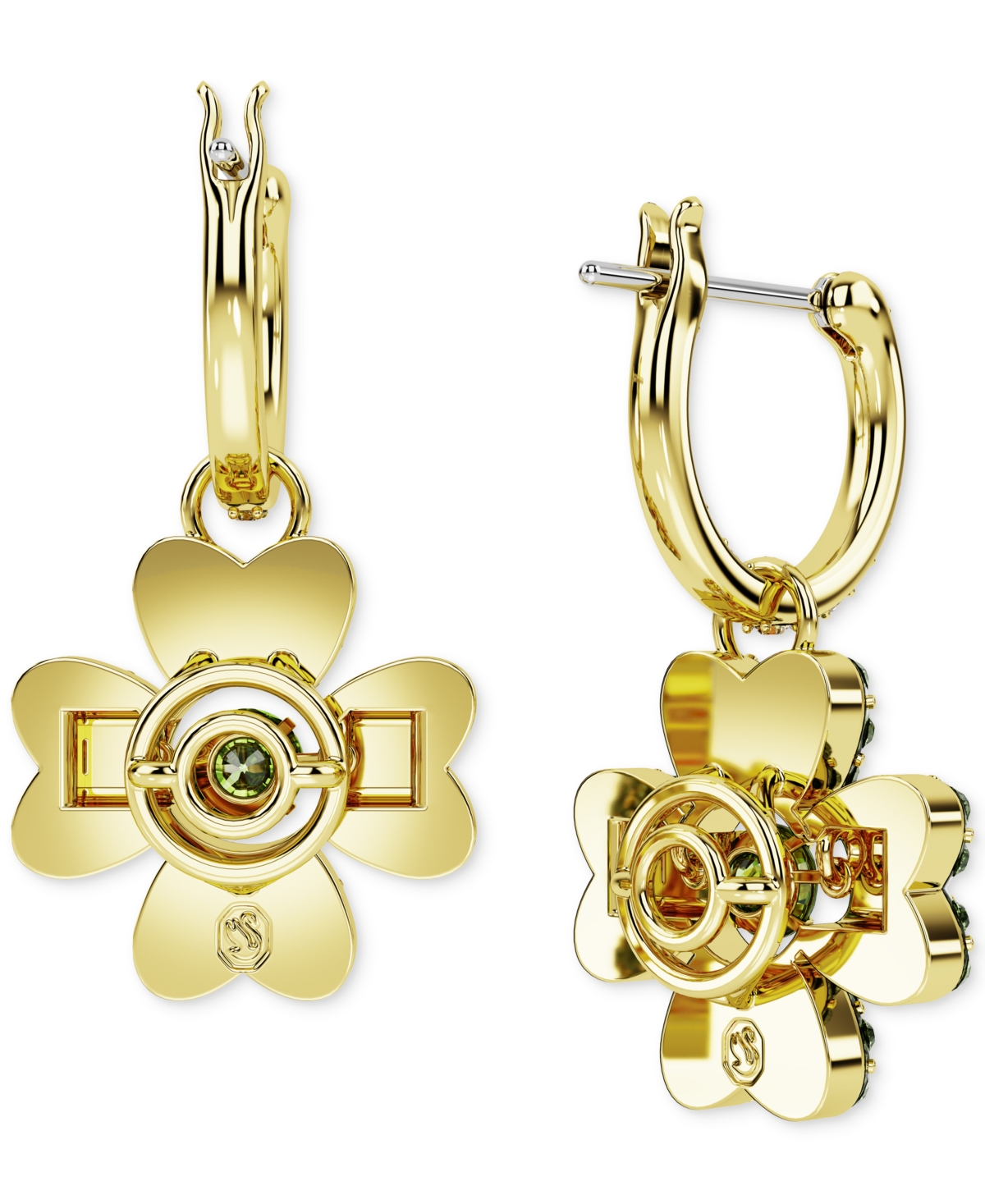 Swarovski Idyllia Pierced Earrings Mini Hoop Clover Cz Gold Shiny Green In Green