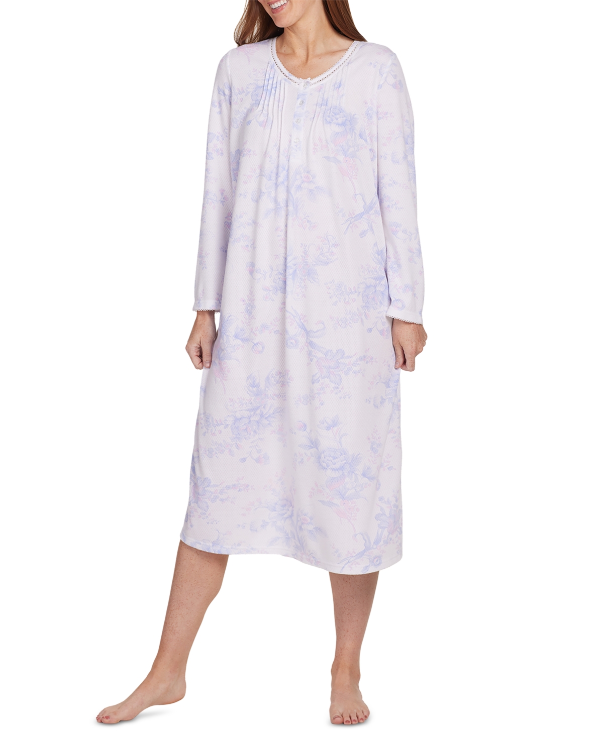 Miss Elaine Women's Floral Pintucked Nightgown In Large Lavender Tulip