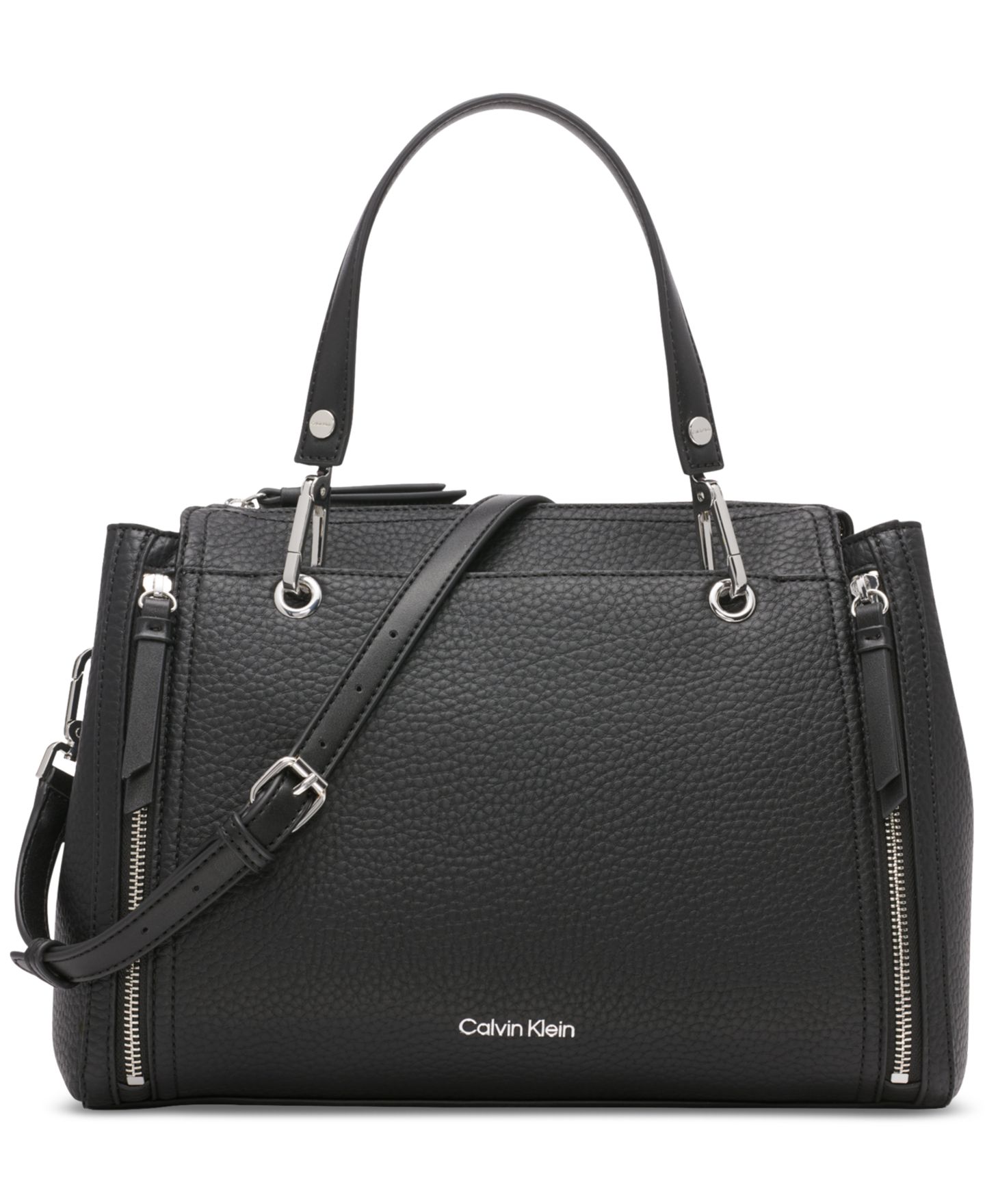 Женская сумка Calvin Klein Garnet Triple Compartment Medium Satchel, цвет: Чёрный / Серебряный — фото 1
