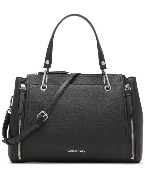 Женская сумка Calvin Klein Garnet Triple Compartment Medium Satchel, цвет: Чёрный / Серебряный