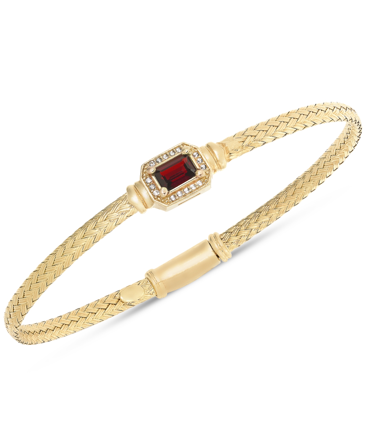 Macy's Lab Grown Garnet & White Topaz (1/5 Ct. T.w.) Woven Bangle Bracelet In 14k Gold-plated Sterling Silv In Garnet