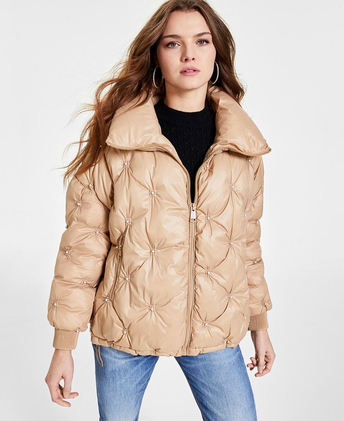 GUESS Women's Perla Embellished ZipFront Puffer Jacket Macy's