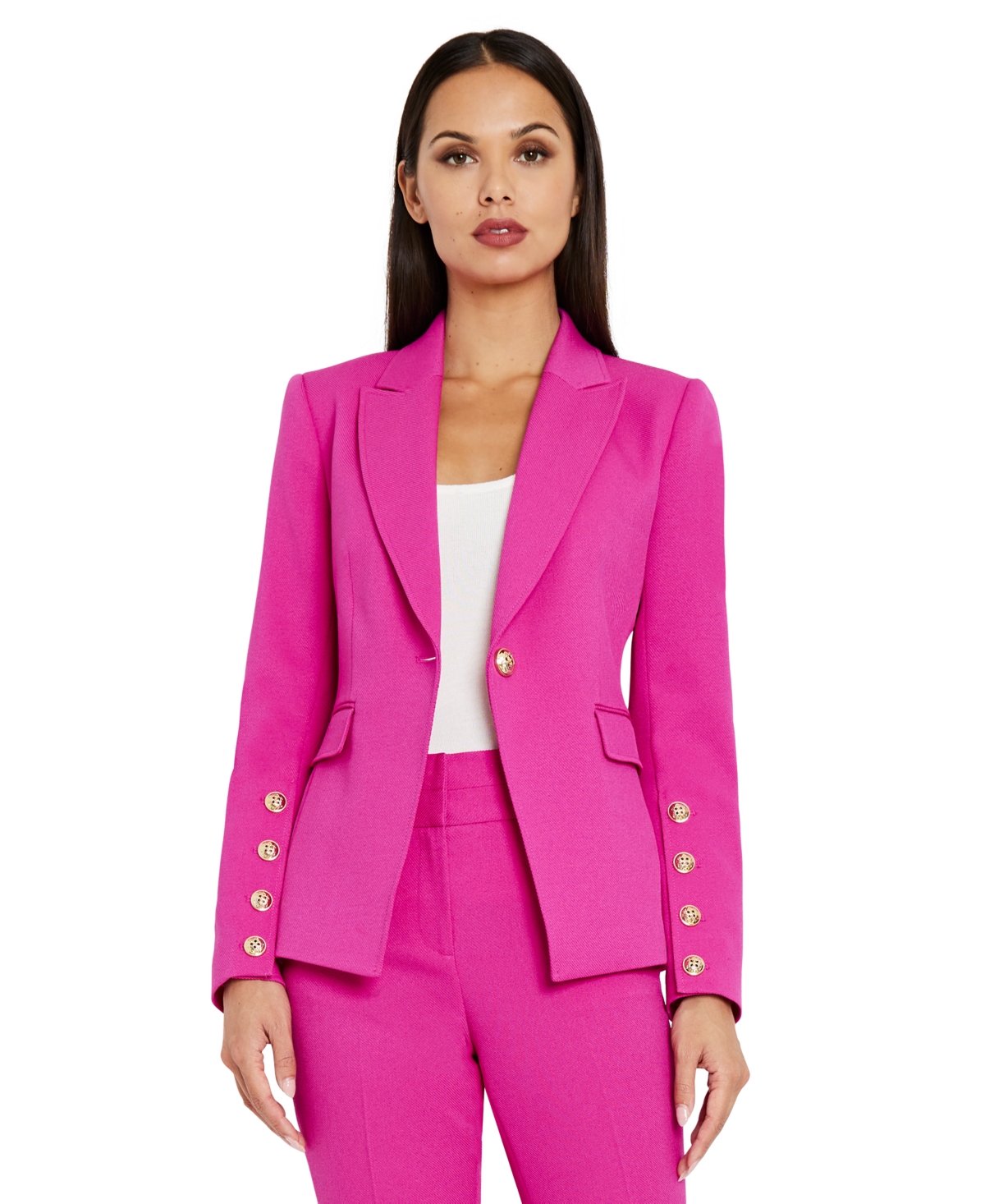 Tahari Asl Women's Buttoned-sleeve Peak-lapel Blazer In Shocking Pink
