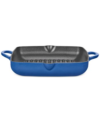 Country Living Enameled Cast Iron Grill Pan, Family Sized Rectangular  Griddle, Durable Indoor and Outdoor Cookware, 17 x 9.5, Blue