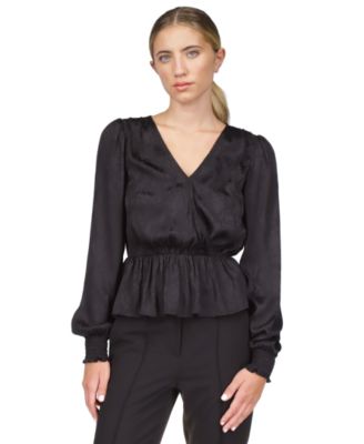 Michael Kors - Women's Jacquard-Print Faux-Wrap Peplum Top, Regular & Petite