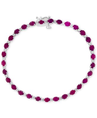 EFFY&reg; Ruby (6-1/3  ct. t.w.) & Diamond (1/20 ct. t.w.) Link Bracelet in Sterling Silver
