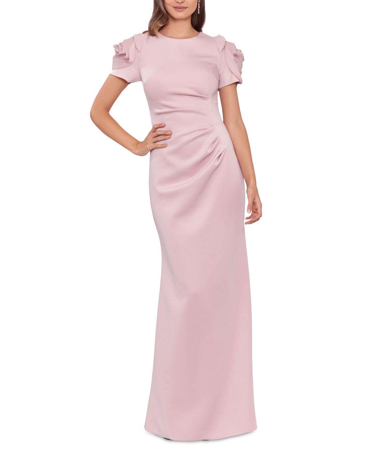 Женские платья XSCAPE Ruched Fit & Flare Gown, цвет: Пудровый — фото 1