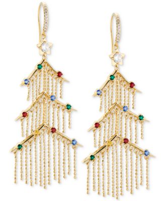 AJOA - Gold-Tone Crystal Tinsel Tree Chandelier Earrings