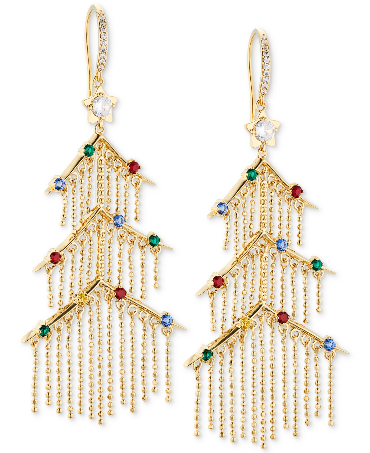 Gold-Tone Crystal Tinsel Tree Chandelier Earrings - Gold