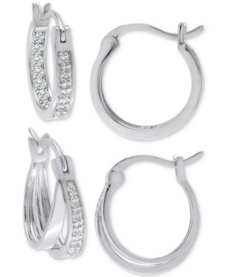 2-Pc. Set Diamond Double Row  & In & Out Small Hoop Earrings (1/4 ct. t.w.) in Sterling Silver