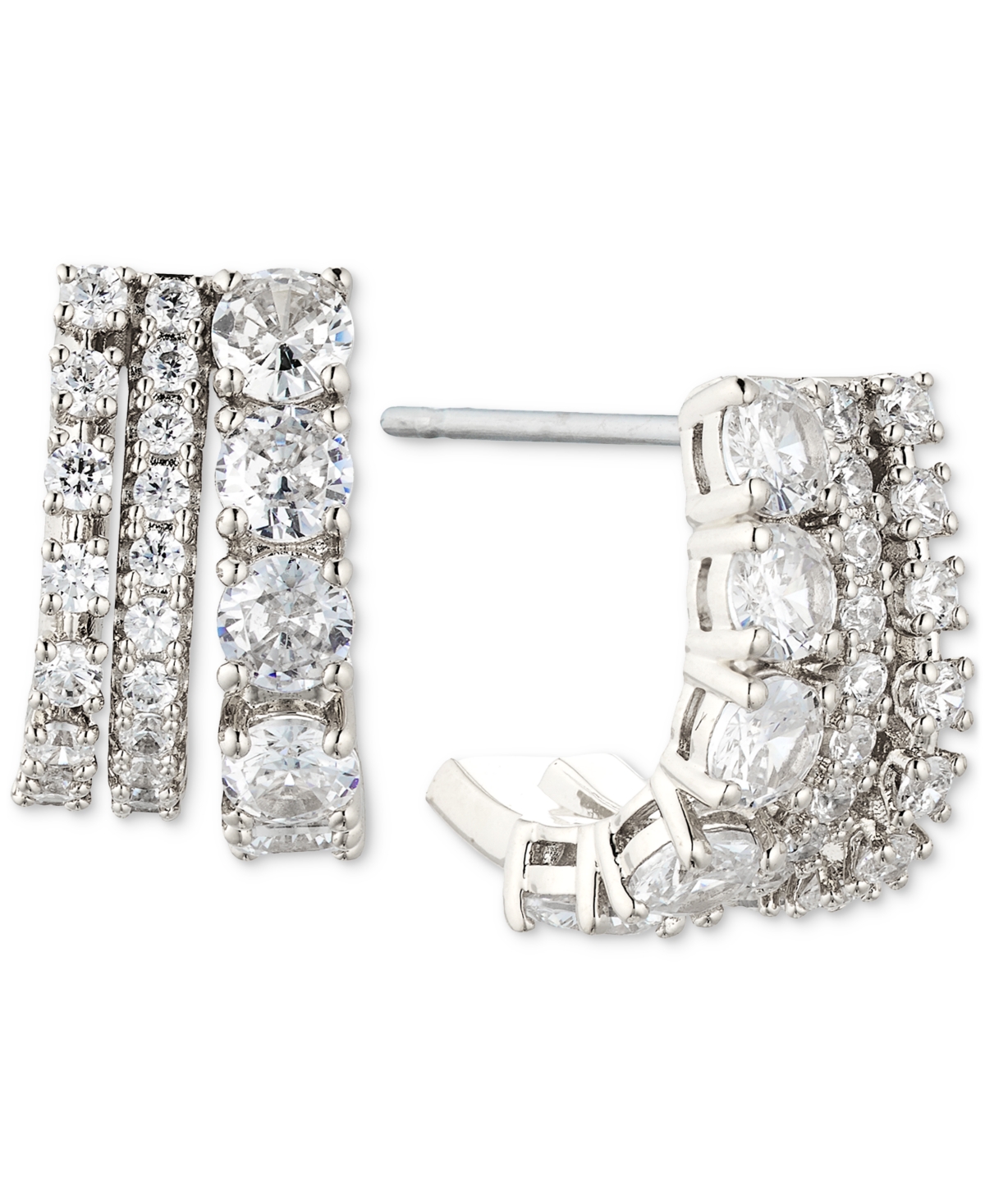 Silver-Tone Cubic Zirconia Small J-Hoop Earrings, Created for Macy's - Silver