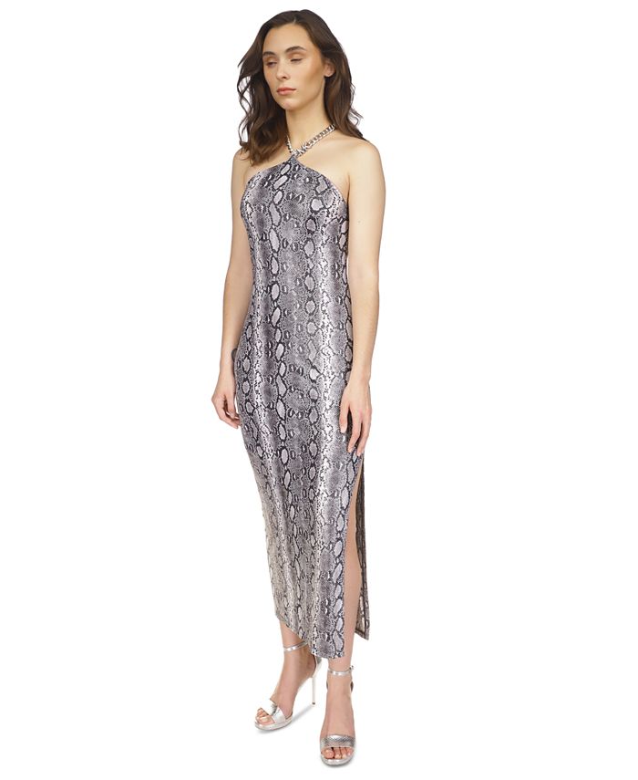 Michael Kors Women's Metallic Zebra Chain Halter Dress Pink Size Large main image 0