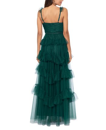 Betsy & Adam Women's Beaded Sleeve Ruffled Gown Blue Size 14W