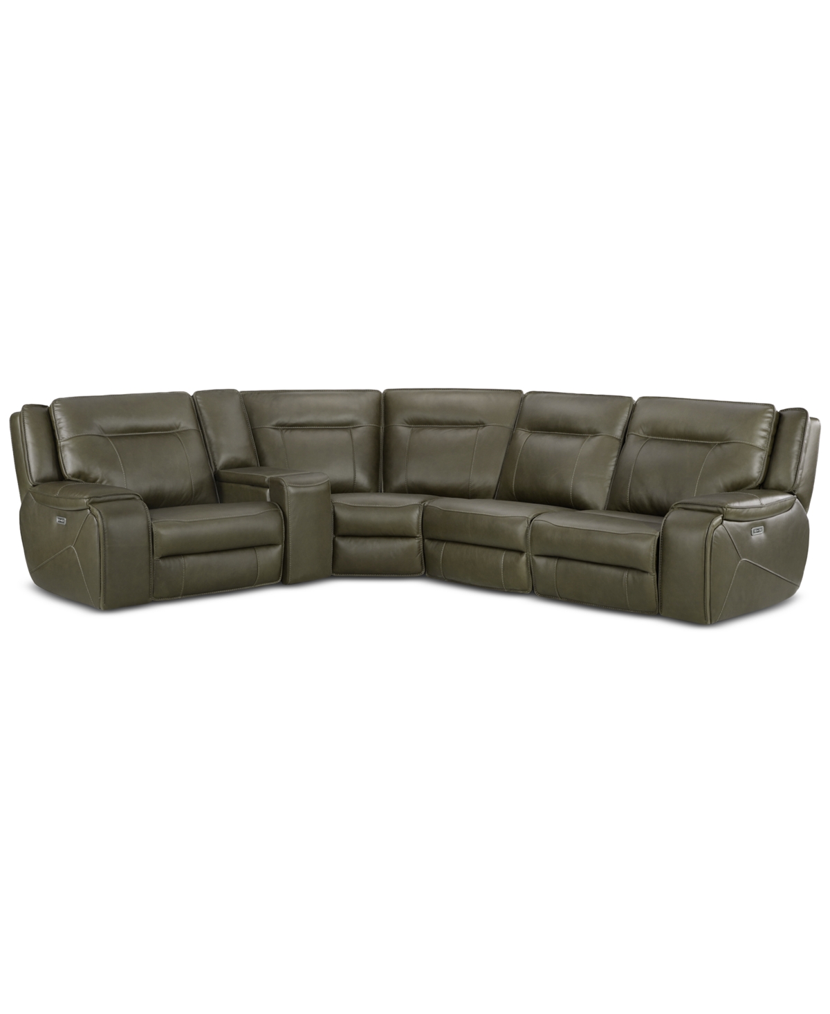 Macy's Hansley 5-pc. Zero Gravity Leather Sectional With 2 Power Recliners, Created For  In Brown