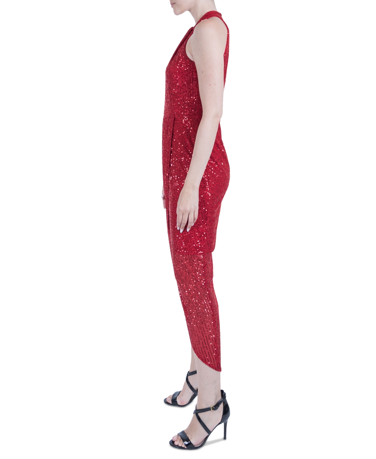 Shop Julia Jordan Women's Sequin Twist-neck Tulip-hem Dress In Red