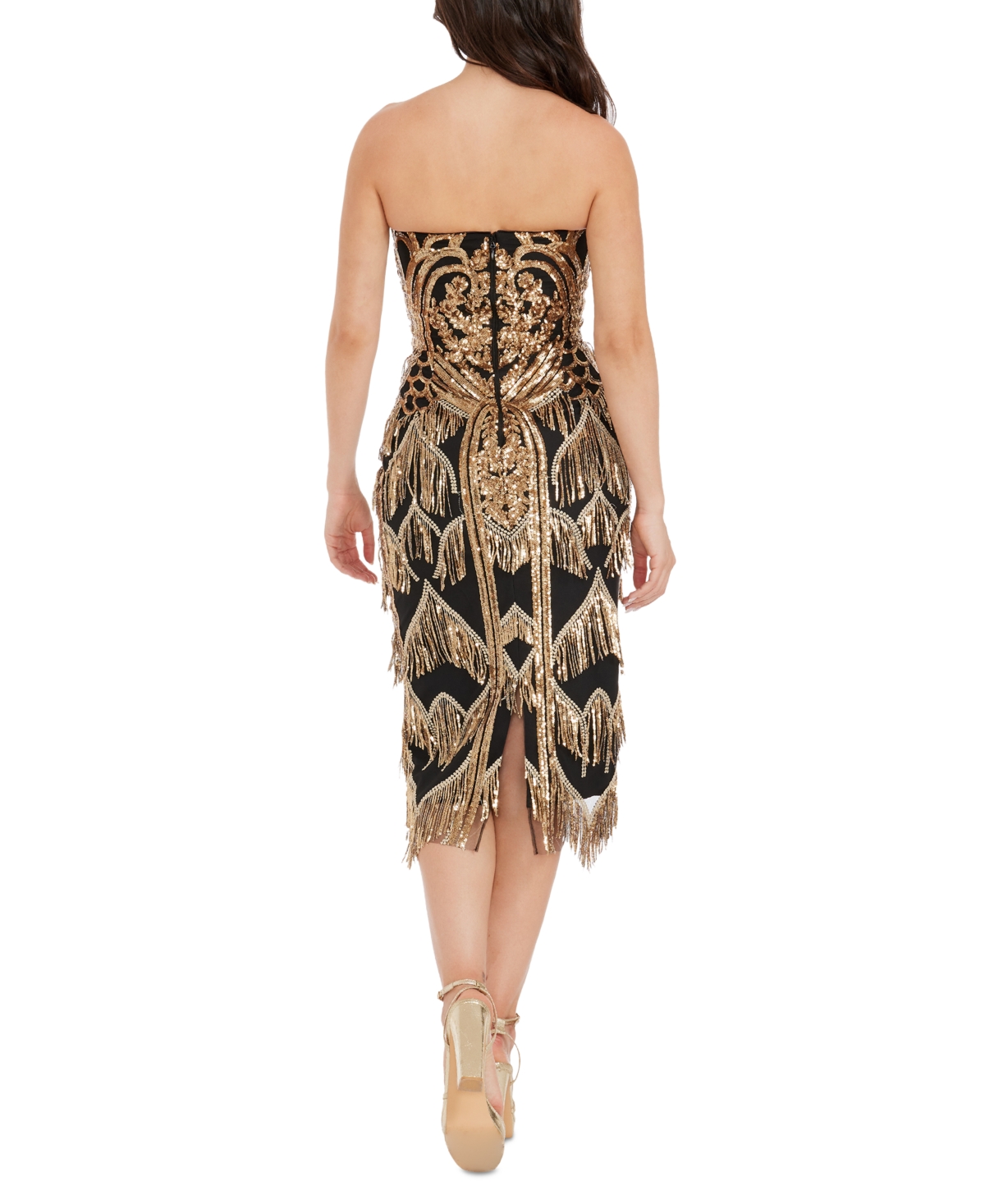 Shop Dress The Population Women's Viviana Sequined Fringe Dress In Gold-black
