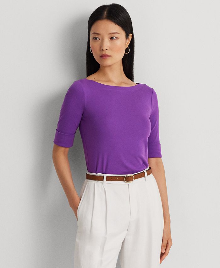 Lauren Ralph Lauren Women's Stretch Cotton Boatneck Top Macy's