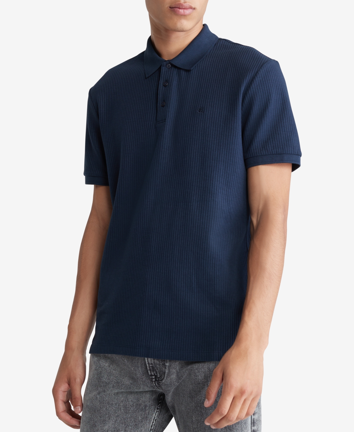 Calvin Klein Men's Regular-fit Smooth Cotton Monogram Logo Polo Shirt In Dark Sapphire