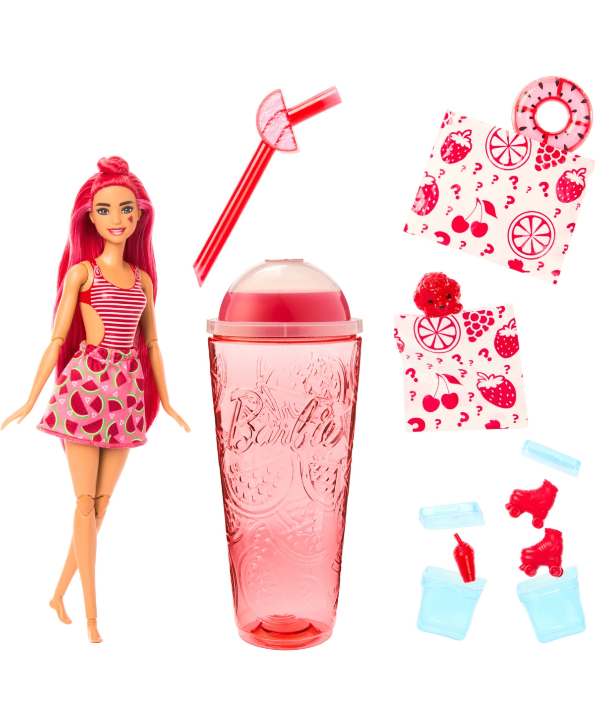 Shop Barbie Pop Reveal Fruit Series Watermelon Crush Doll, 8 Surprises Include Pet, Slime, Scent & Color Change In Multi-color