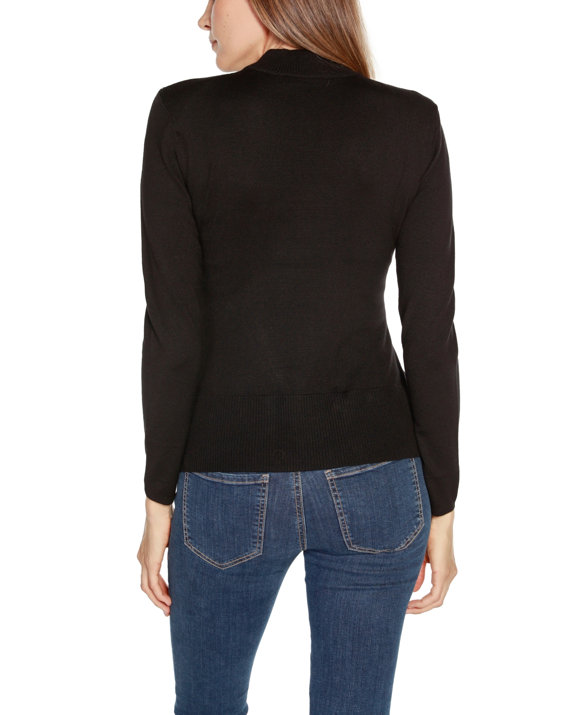 Belldini Women's Sequin Embellished Mock Neck Sweater