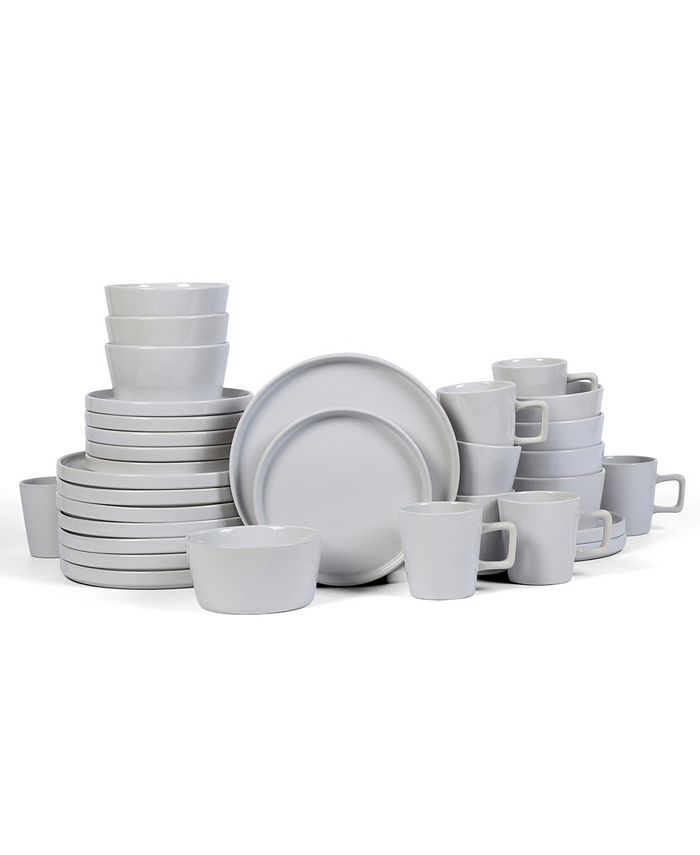Stone Lain Celina 16-Piece Stoneware Round Dinnerware Set, Service for 4, Gray Matte