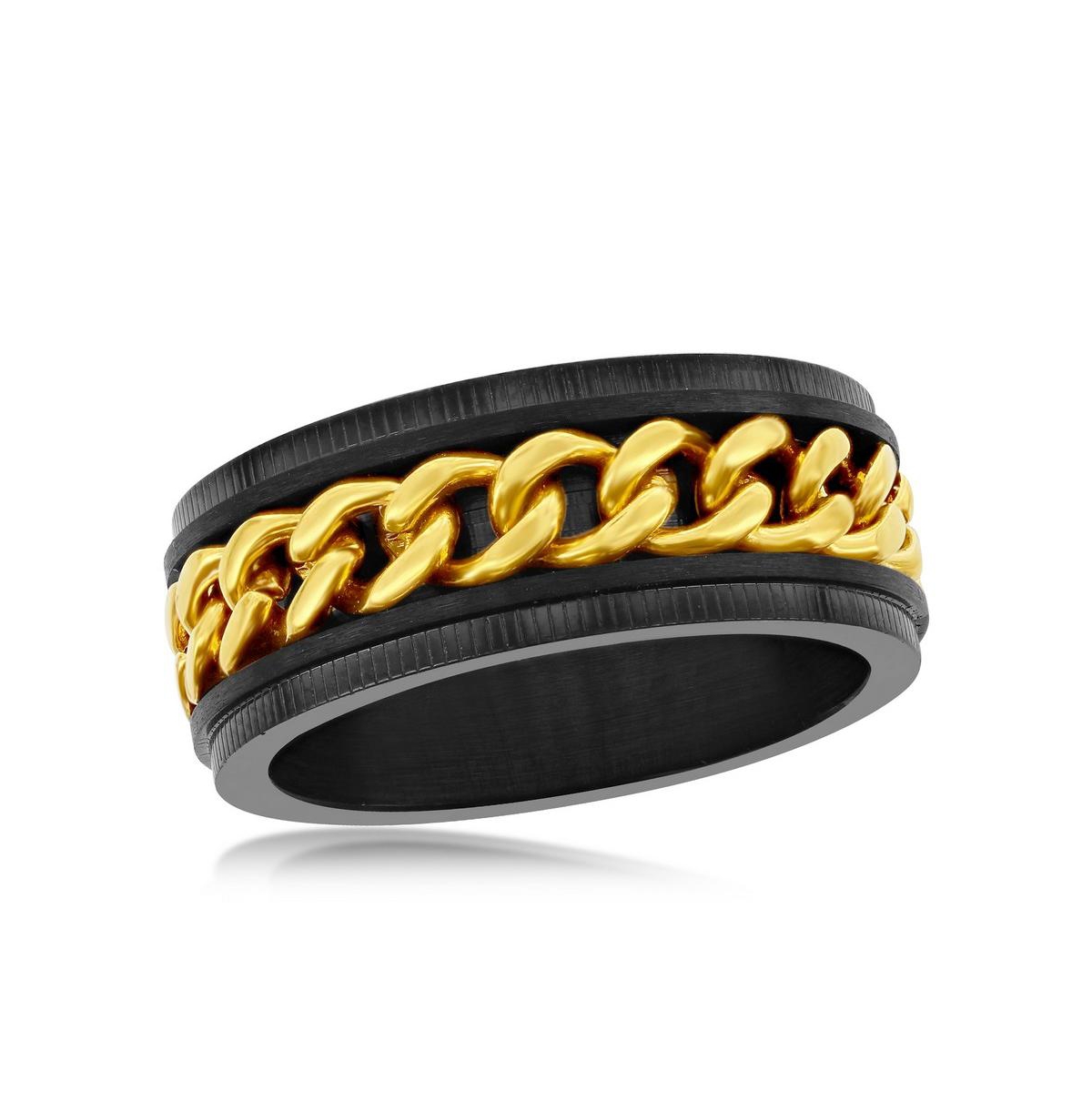 Stainless Steel Gold Curb Link Ring - Black Plated - Black  gold