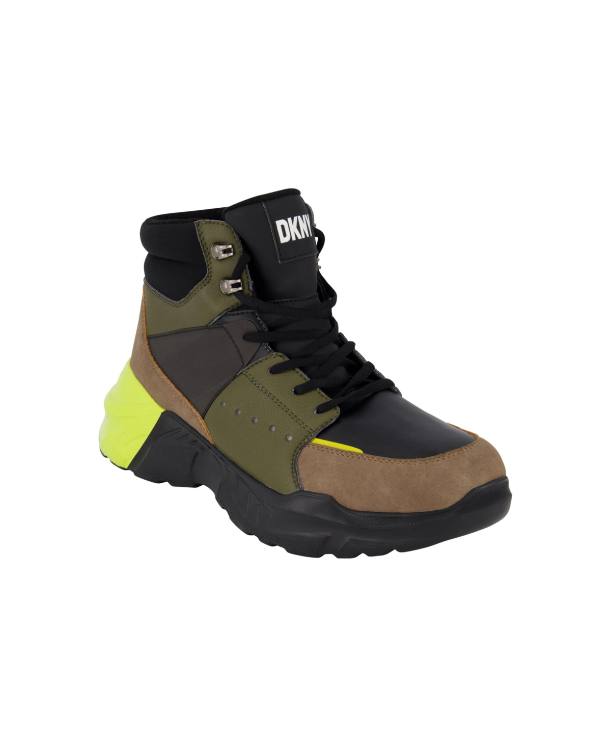 Dkny Men's Mixed Media Two Tone Lightweight Sole Hi Top Sneakers In Olive