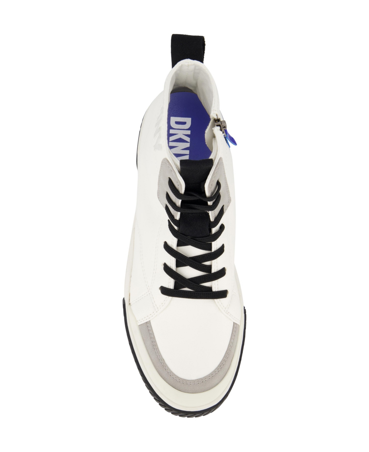 Dkny Men's Side Zip Hi Top Two Tone Branded Sole Logo Sneakers