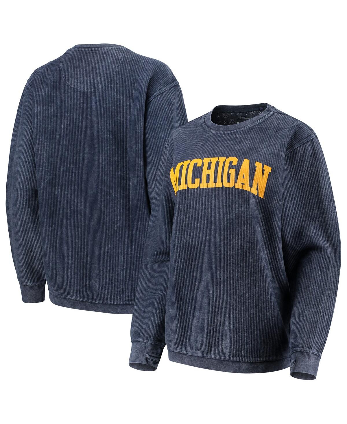 Shop Pressbox Women's  Navy Distressed Michigan Wolverines Comfy Cord Vintage-like Wash Basic Arch Pullove