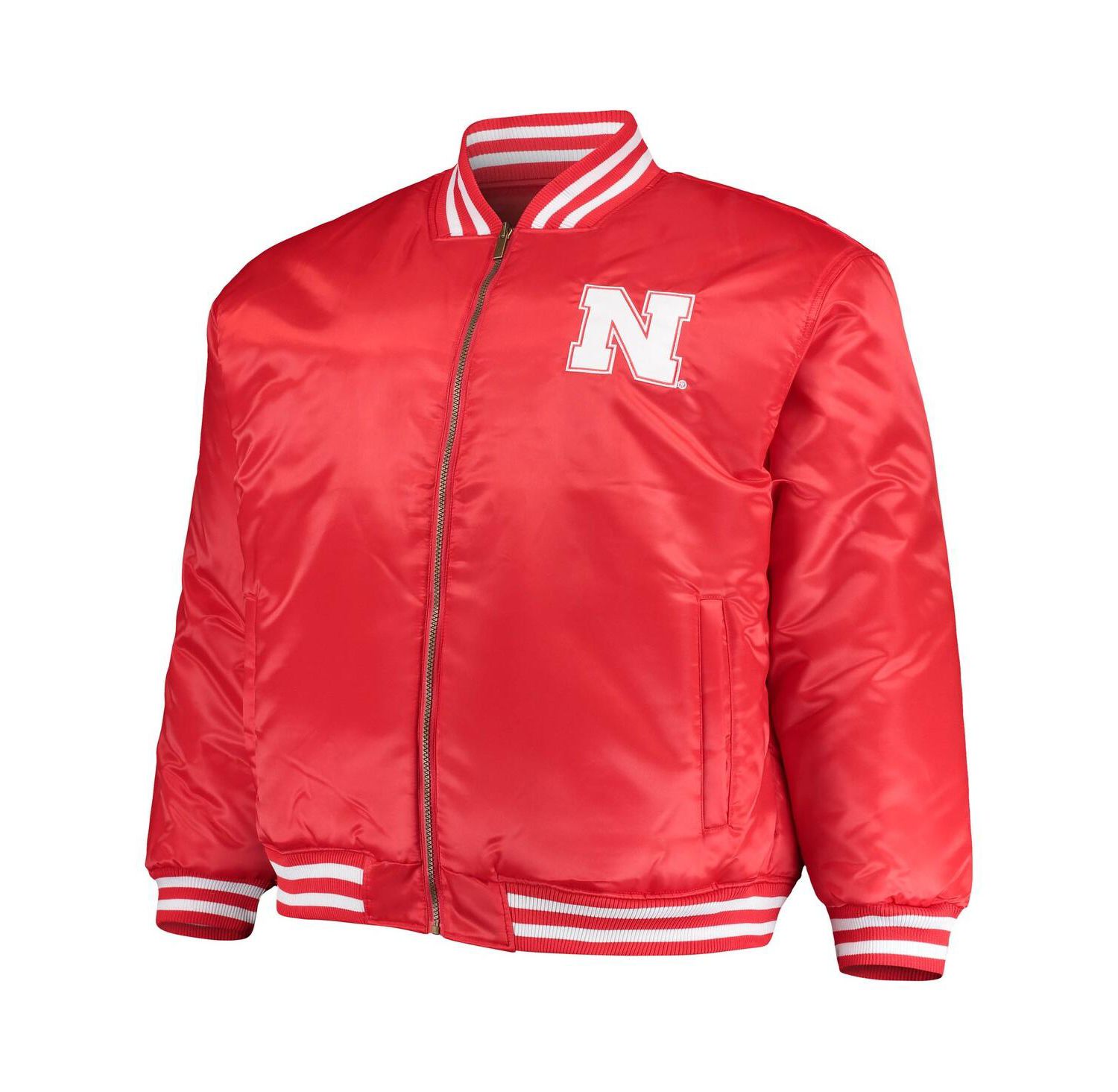 Men's Scarlet, Black Nebraska Huskers Big and Tall Reversible Satin Full-Zip Jacket