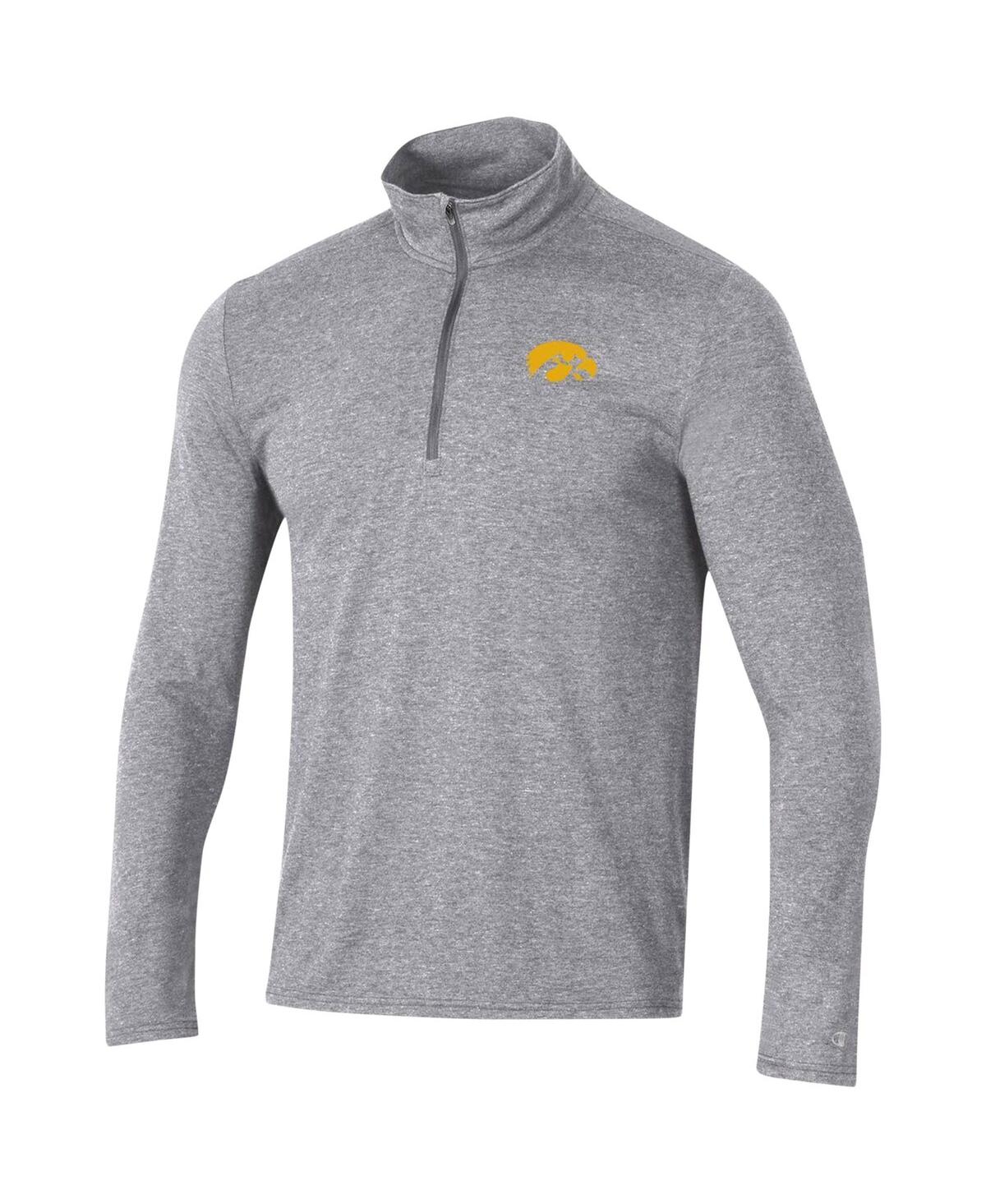 Men's Champion Heathered Gray Iowa Hawkeyes Field Day Team Quarter-Zip Jacket