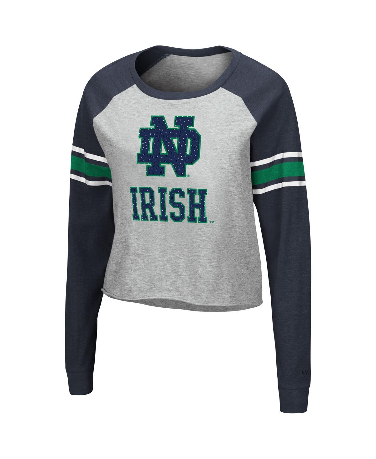 Women's Colosseum Heathered Gray, Navy Notre Dame Fighting Irish Decoder Pin Raglan Long Sleeve T-shirt - Navy