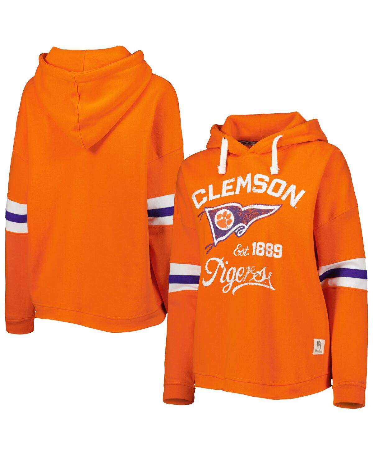 Shop Pressbox Women's  Orange Distressed Clemson Tigers Super Pennant Pullover Hoodie