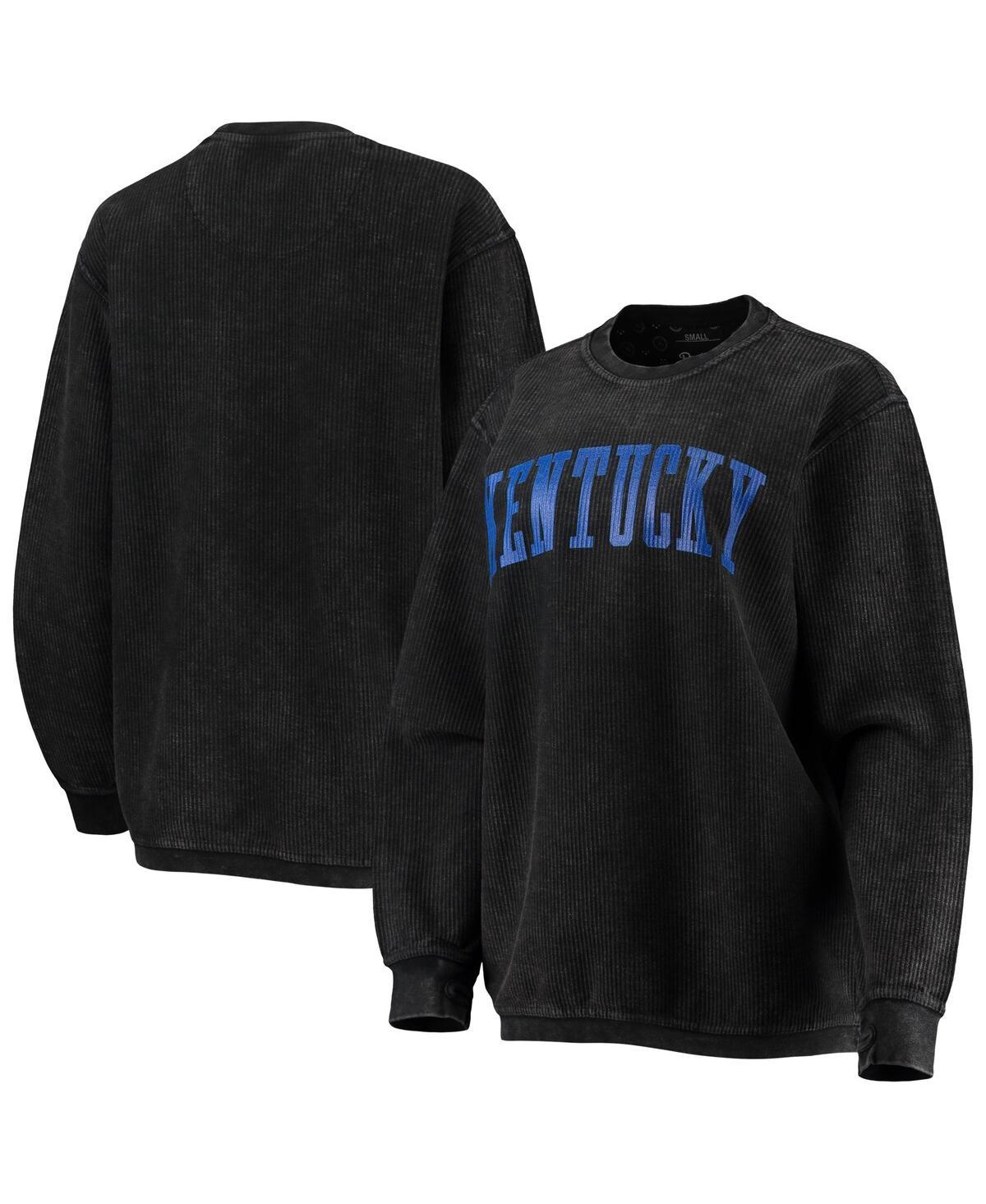 Pressbox Women's  Black Distressed Kentucky Wildcats Comfy Cord Vintage-like Wash Basic Arch Pullover