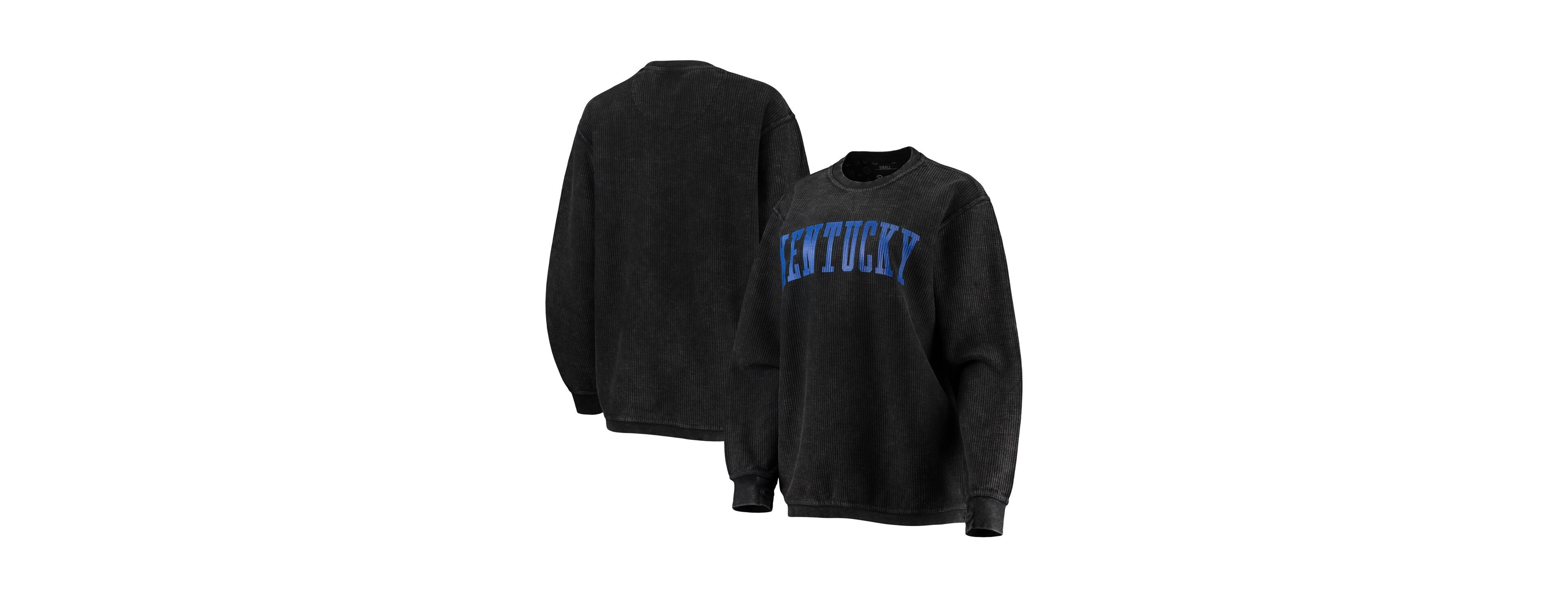 Women's Pressbox Black Distressed Kentucky Wildcats Comfy Cord Vintage-Like Wash Basic Arch Pullover Sweatshirt