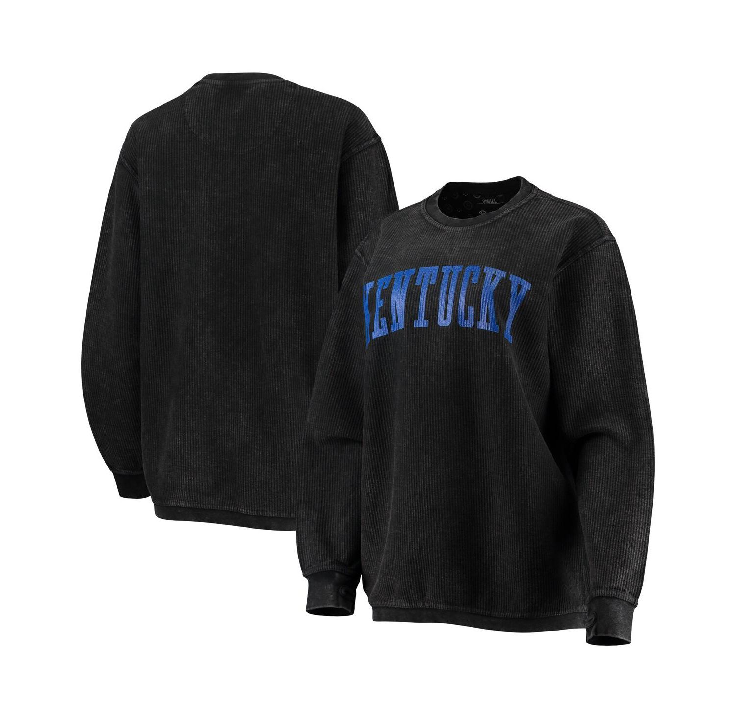 Women's Black Distressed Kentucky Wildcats Comfy Cord Vintage-Like Wash Basic Arch Pullover Sweatshirt