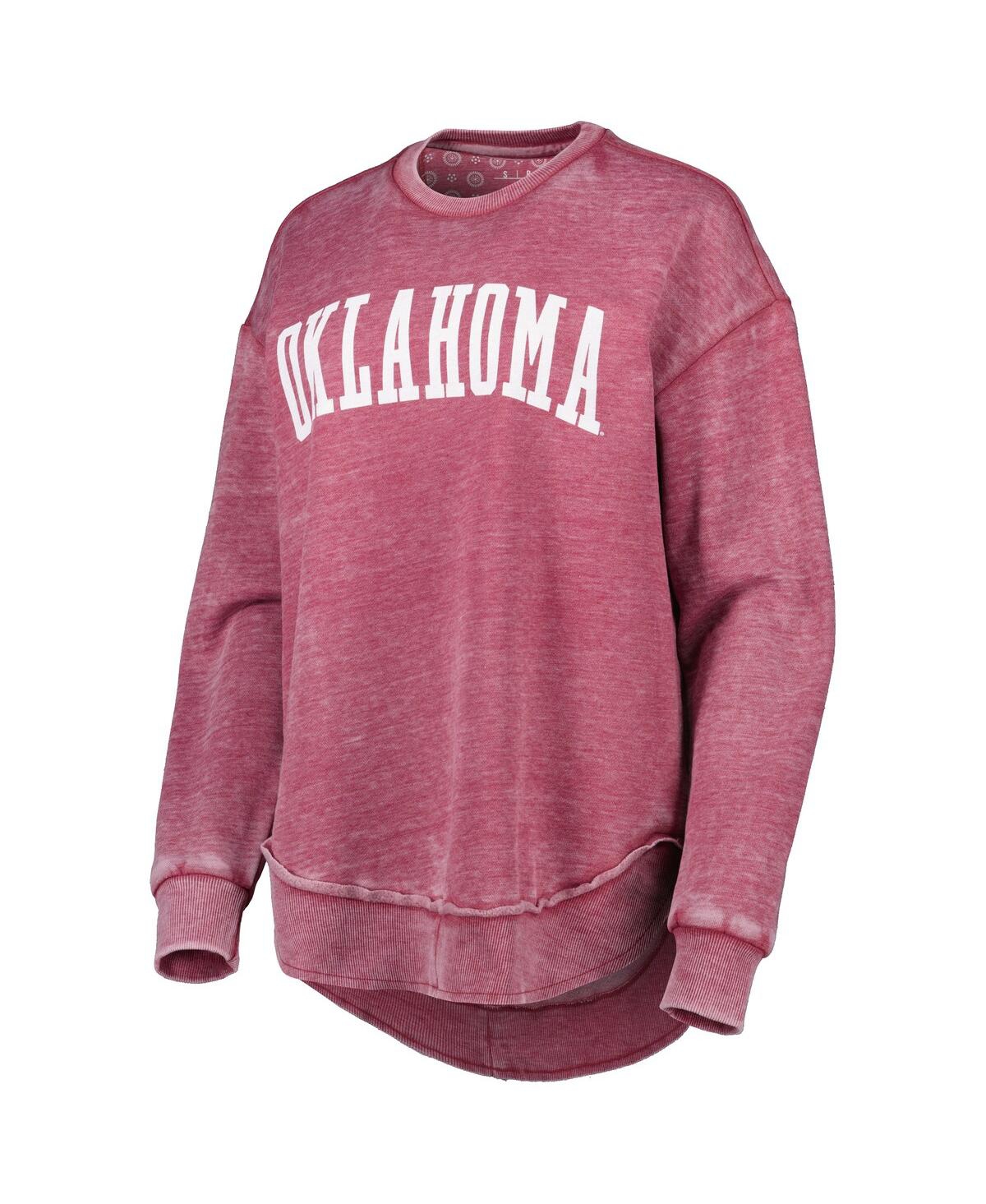PRESSBOX WOMEN'S PRESSBOX CRIMSON DISTRESSED OKLAHOMA SOONERS VINTAGE-LIKE WASH PULLOVER SWEATSHIRT 