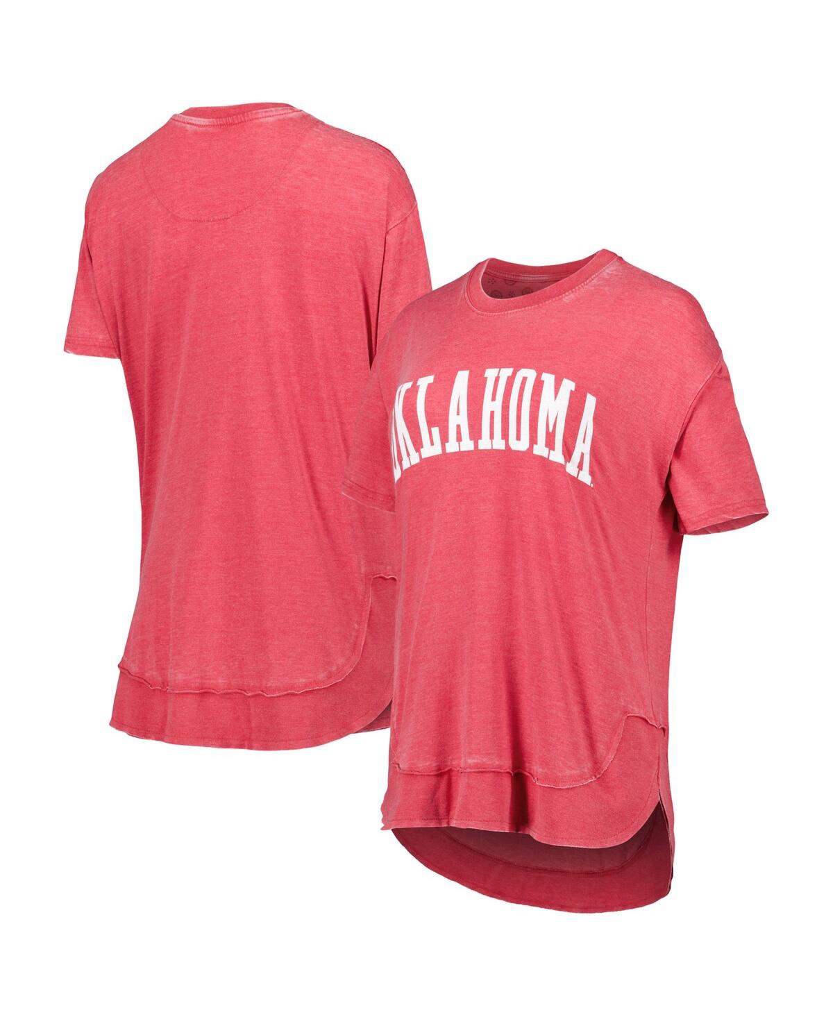 Shop Pressbox Women's  Crimson Distressed Oklahoma Sooners Arch Poncho T-shirt