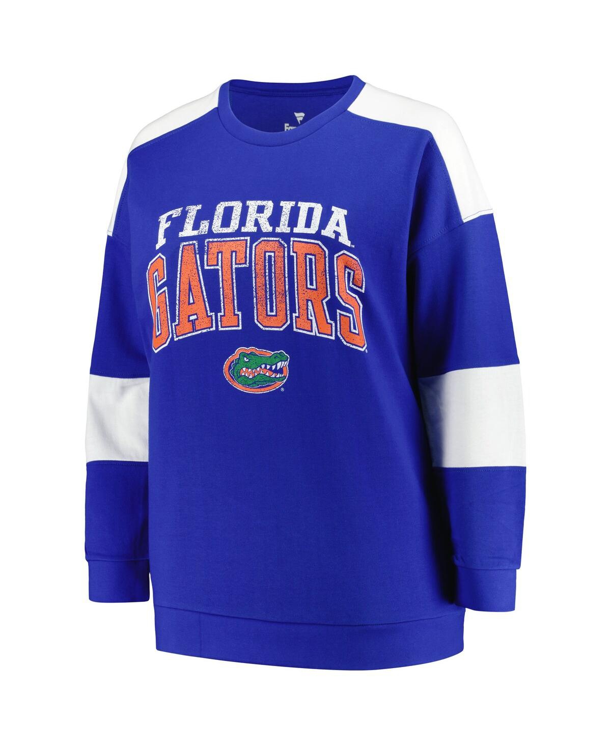 Shop Profile Women's  Royal Distressed Florida Gators Plus Size Striped Pullover Sweatshirt
